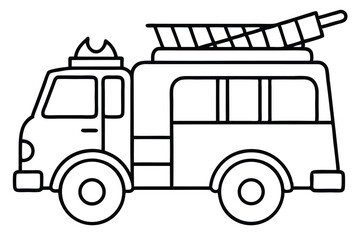Outlined firetruck with ladder on top ready for emergencies on transparent background