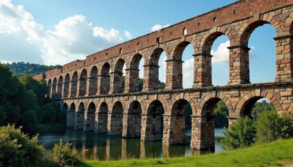 Obraz premium Ancient Roman aqueduct, weathered stone, historical landmark, impressive structure , historical, impressive