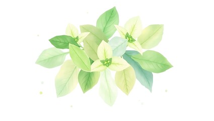 Fototapeta premium Fresh green leaves of a plant branch, isolated on white, showcase nature's spring growth and freshness in a closeup macro view
