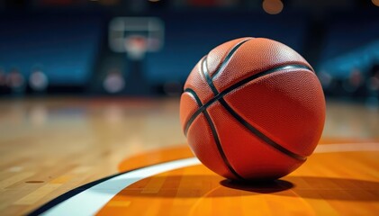 Close-up basketball on court, national team colors, leather, victory, green