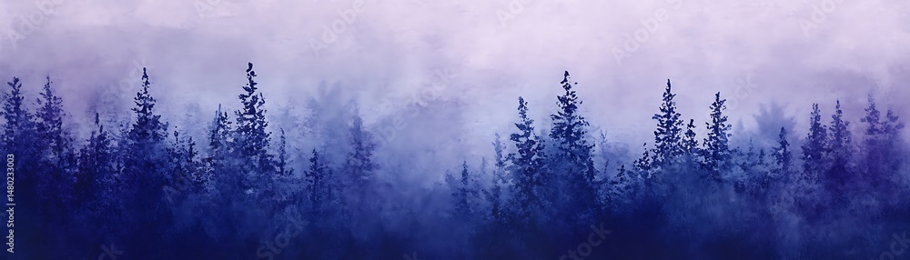 Poster atmospheric deep indigo background with smooth color fading from dark blue to light lavender mist in