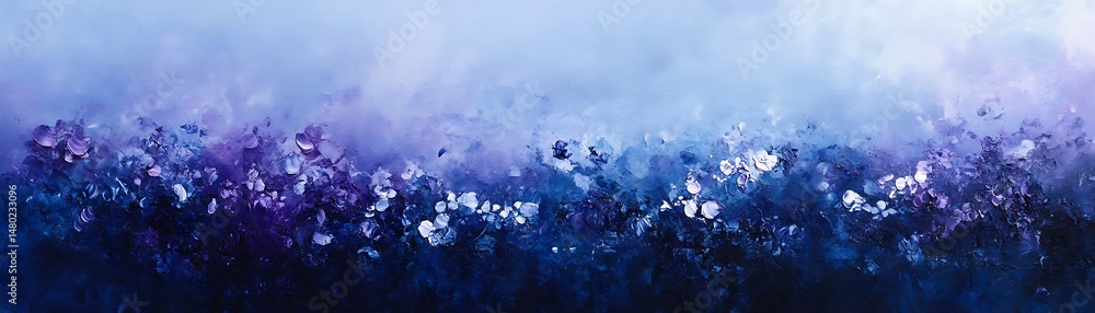 Poster atmospheric deep indigo background with smooth color fading from dark blue to light lavender mist in