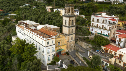 Obraz premium Aerial view of the sanctuary of Santa Maria del Toro located in Vico Equense. It is a monumental church in the province of Naples, Campania, Italy.
