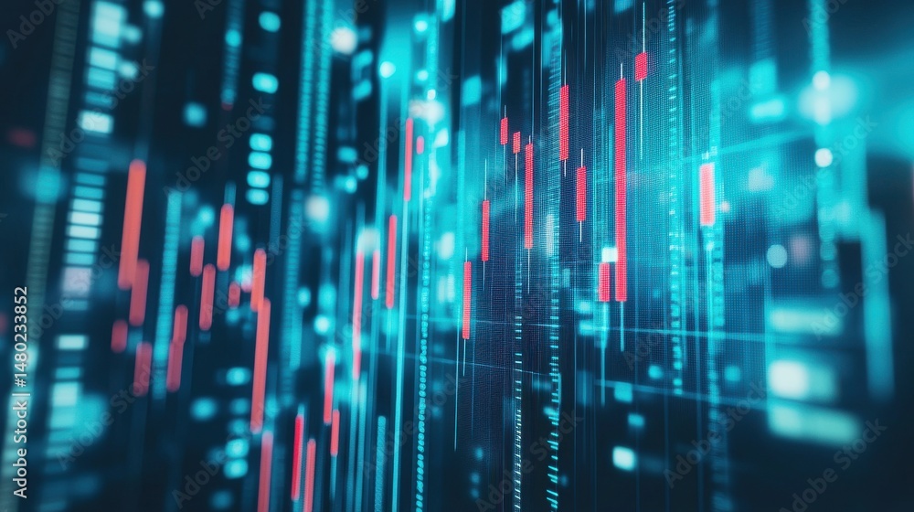 Poster abstract digital financial data visualization concept with graphs