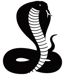 Vector illustration of a cobra snake with flared hood and distinctive spot patterns, shown in a defensive coiled posture, ideal for tattoos, logos, or wildlife designs.