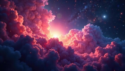 Fototapeta premium Cosmic dust and gas clouds illuminate newborn stars in a vibrant nebula , colorful, gas clouds, infinity