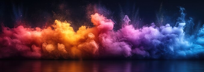 Naklejka premium Vibrant colorful smoke cloud formations on dark background.