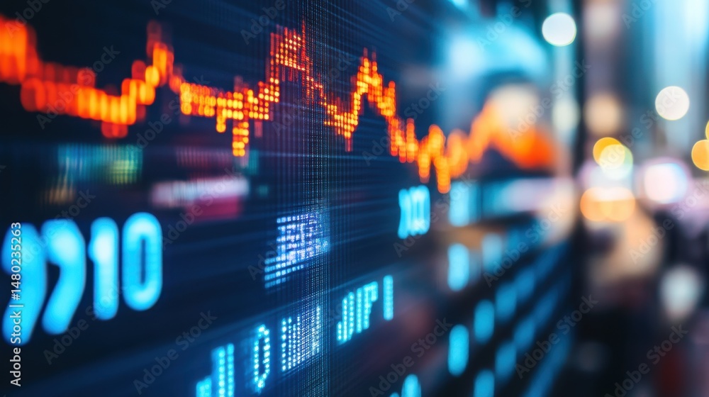 Poster stock market data visualization with trend lines and graphs