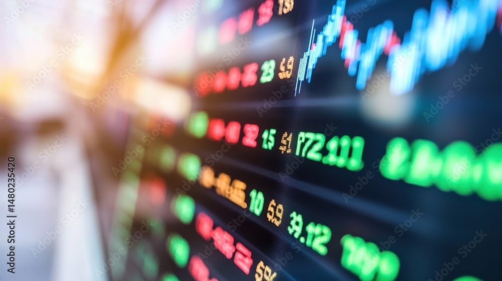 Poster stock market display with sharp rise and fall of financial values