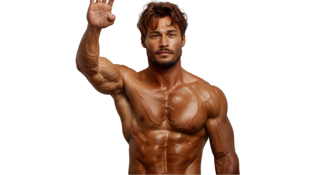 Muscular Man Waving Hello.