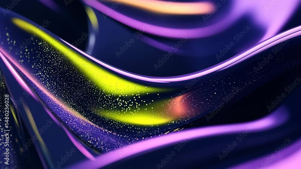 Poster abstract liquid waves with glittering particle motion background