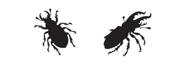 Silhouettes of three borer beetles with distinct body shapes and antennae, displayed in black on a white background, ideal for pest or nature-related designs
