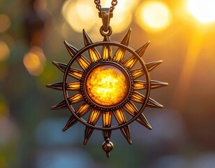 Joyful celebration of the summer solstice featuring a beautiful sun pendant glowing in the light.