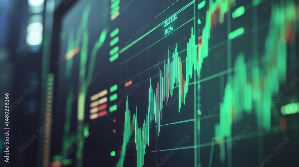 Poster dynamic financial graph with rising trends and data analysis visuals