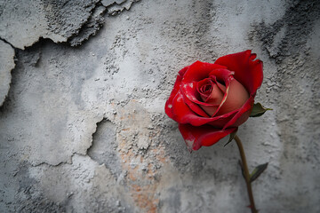 A Single Red Rose Against a Cracked Wall
