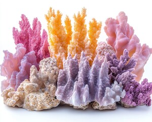 Vibrant coral reef display showcasing various colorful coral species in a bright underwater setting