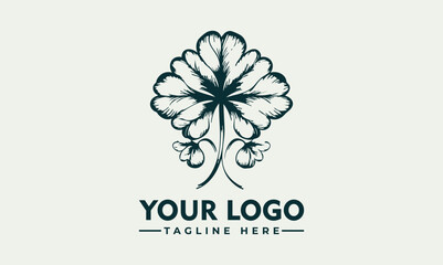 Delicate Line Art Illustration of a Five-Petal Flower with Simple Stem and Leaf. Floral Design Concept