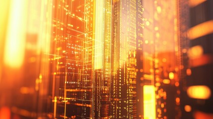 Obraz premium Abstract Cityscape with Glowing Lights and Digital Elements