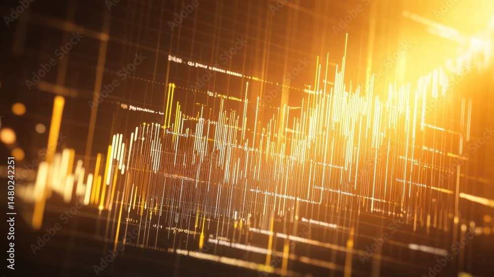 Poster abstract digital waveform visualization with golden light effect