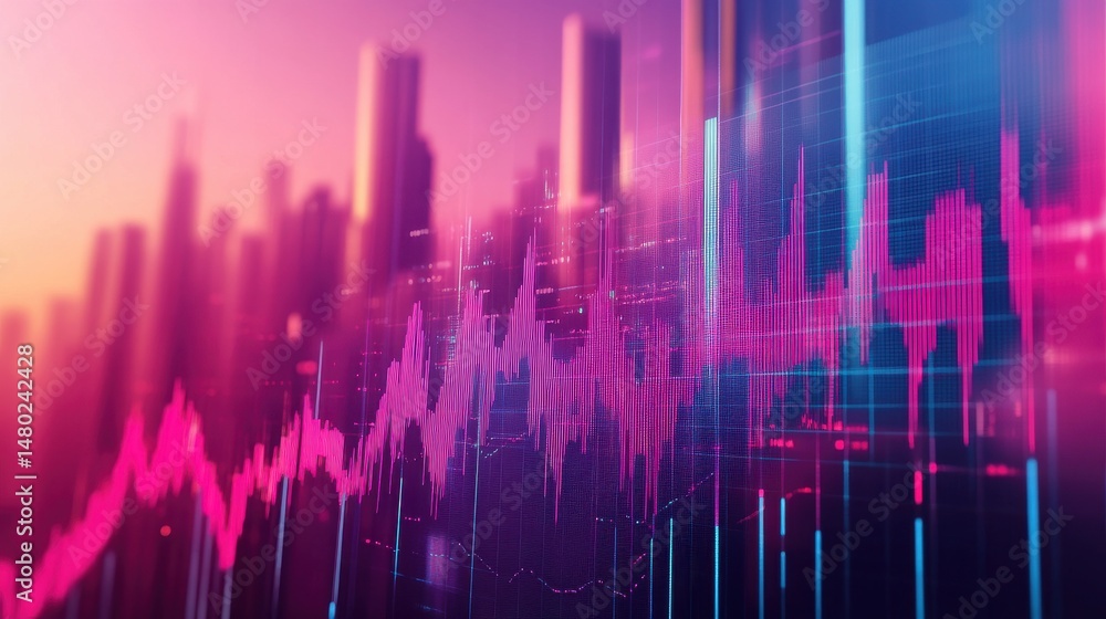 Poster abstract financial chart with colorful data visualization background