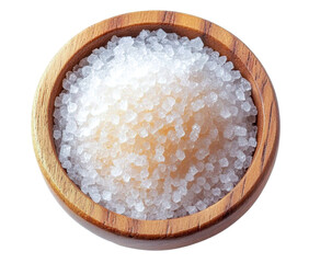 sea salt in wooden bowl on white background.