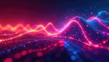 Abstract rhythmic pulse, glowing neon streaks, shapes, style