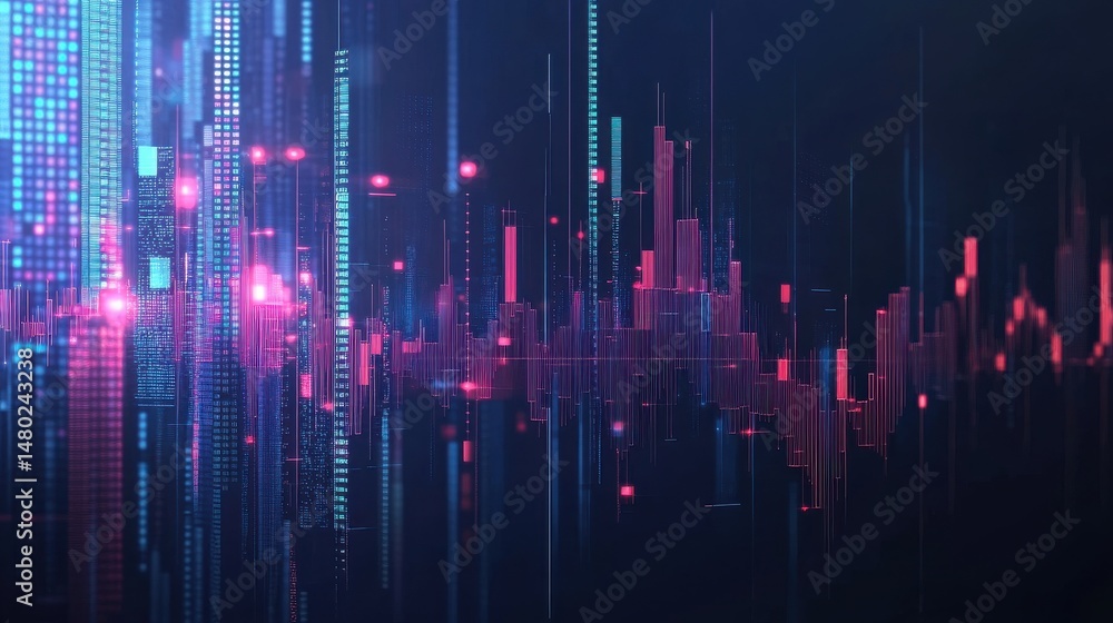 Fototapete Abstract Futuristic Data Visualization with Glowing Digital Elements