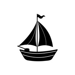 toy sailboat with cloth sails on white background