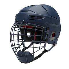 Navy blue ice hockey helmet with full cage on transparent background