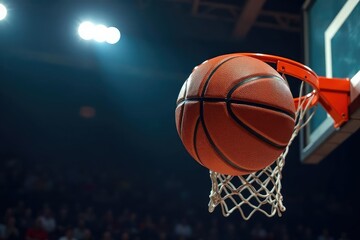 Close-up of basketball bouncing off backboard, motion, net
