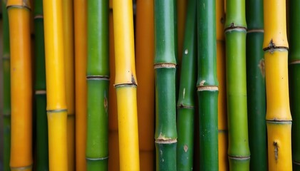 Obraz premium Close-up of meticulously selected bamboo stalks, lush, strong, thin