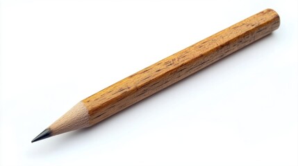 Simple wooden pencil with a sharpened graphite tip isolated on white background for artistic and educational use