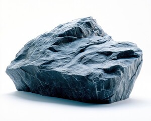 Large black rock with textured surface, isolated on white background, suitable for natural or abstract themes