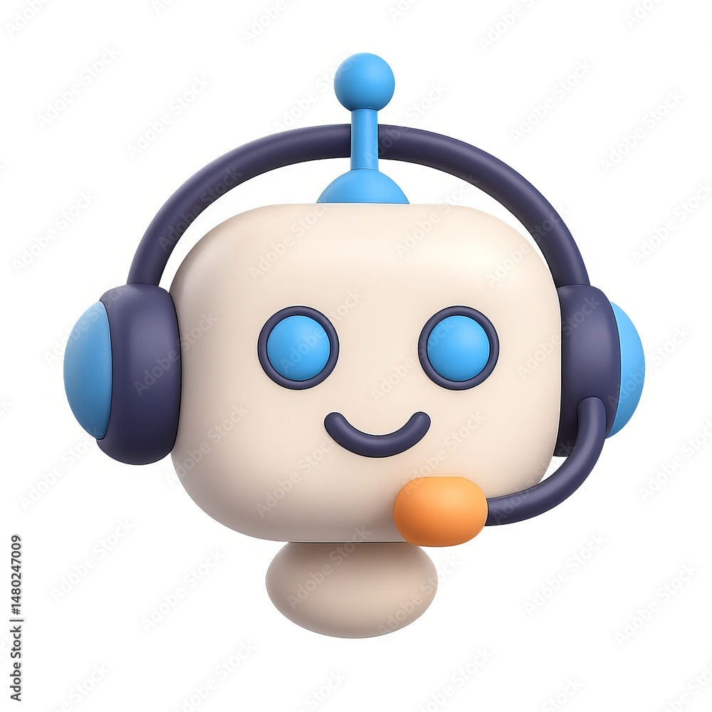 Poster 3D Chatbot Character with Headset and Friendly Expression