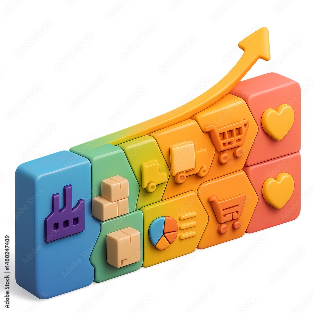 Poster simple 3d value chain representation for business growth concepts