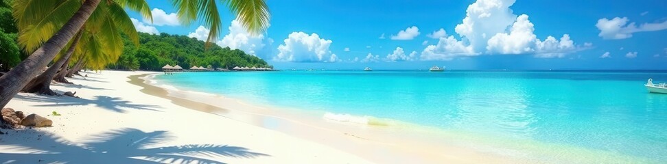 Fototapeta premium Stunning Boracay seascape, pristine white sand, azure water, summer, vacation, beautiful