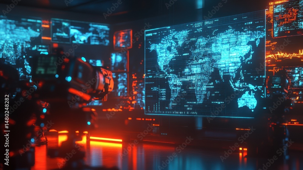 Aufkleber futuristic control room with global map and advanced technology display