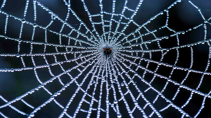 Obraz premium Dew-Covered Spiderweb Nature Photography Macro Shot