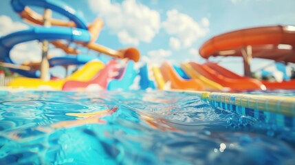 Summertime water park bokeh with fun light and heat blur