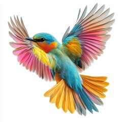 Obraz premium Colorful Bird in Flight Against White Background