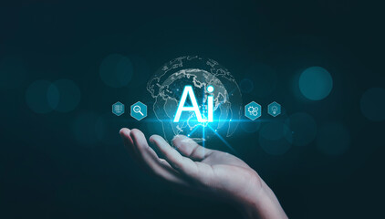 Businessman using technology connecting to the internet around the world, chatting, chatting with...