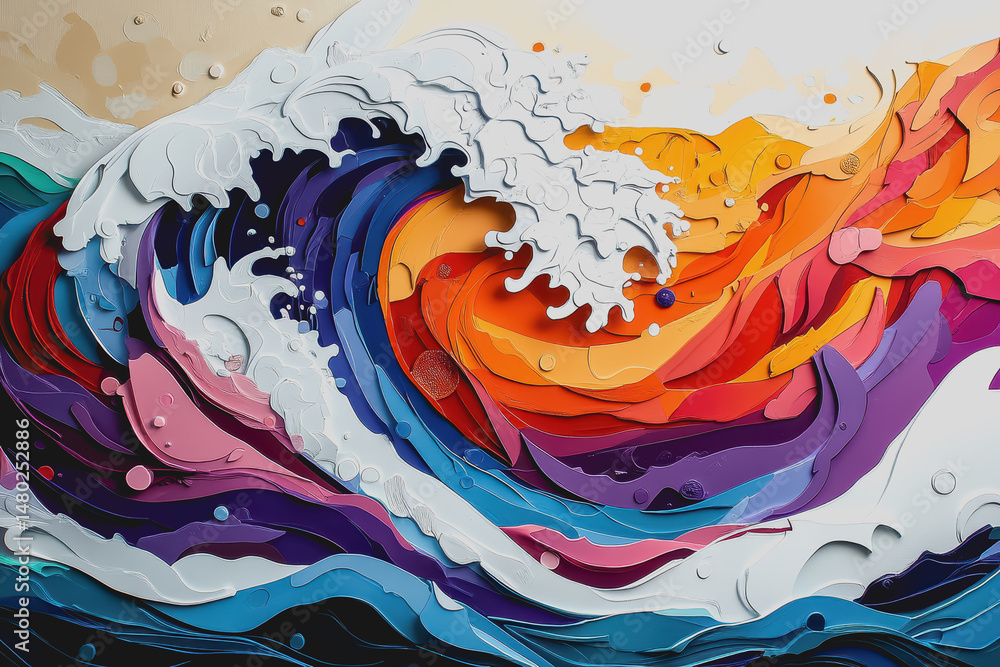 Poster abstract colorful image of ocean waves with a bright background. it is a realistic image.