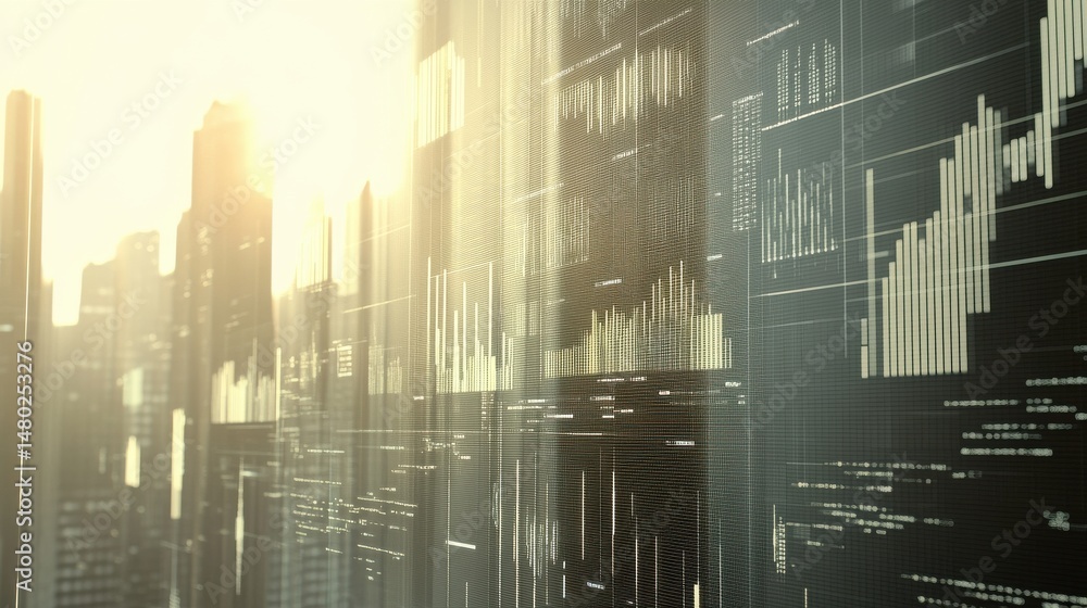 Aufkleber modern abstract cityscape with digital data visualization background