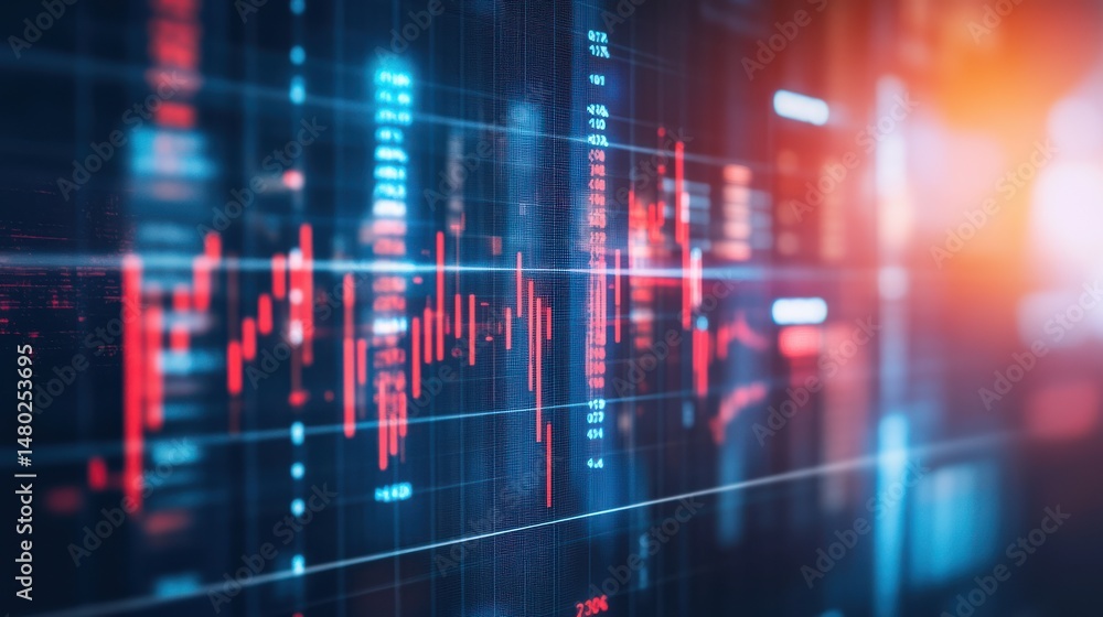 Poster abstract data visualization with digital graphs and trend lines