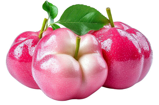 rose apple still life with leaf on white background.
