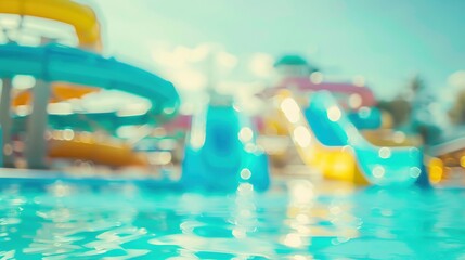 Summer heat blur with soft water tones and aqua park background