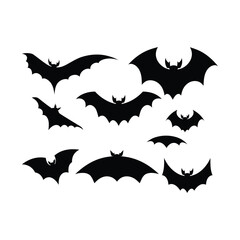 Naklejka premium Bat Silhouette Clipart Set Black on White Background