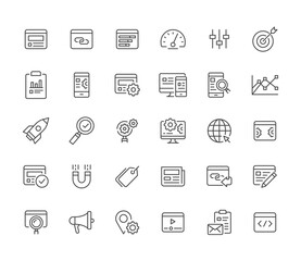 SEO marketing icons display a simple grid layout