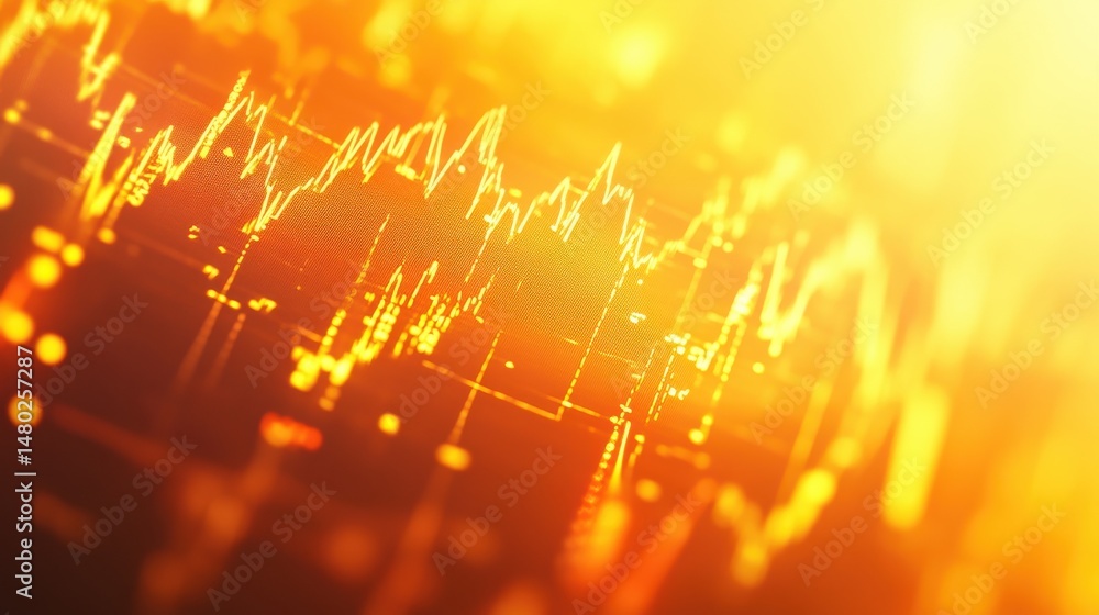 Poster golden financial data overlay with dynamic graphical elements
