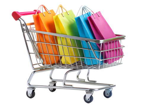 colorful shopping carts isolated on a white background. PNG Transparent file type with high definition quality Available.